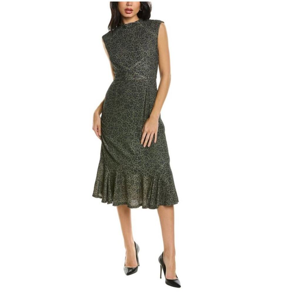 Hutch Women Kari Midi Dress Sz. Med Green Cheetah Print Slinky Sexy Sleeveless